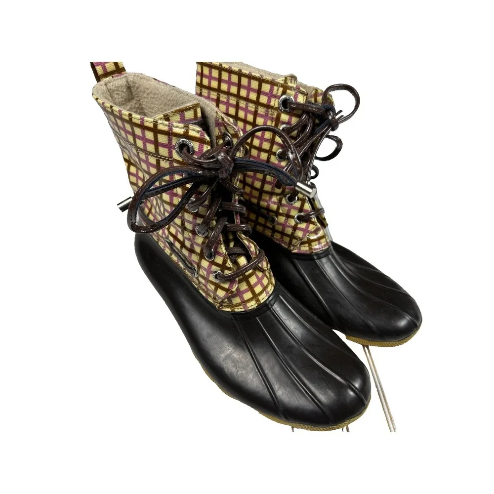 Sperry Top Sider Duck Boots Womens 8 Plaid Lace Up Waterproof Rain Snow Boots